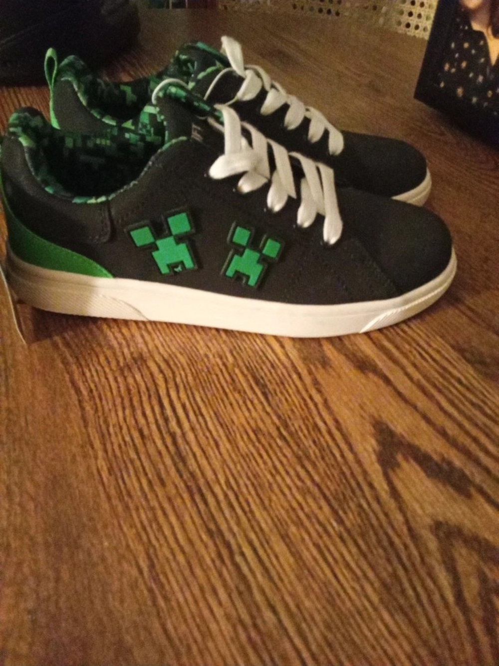 Kids Black and Green Casual Sneakers with Pixel Accents